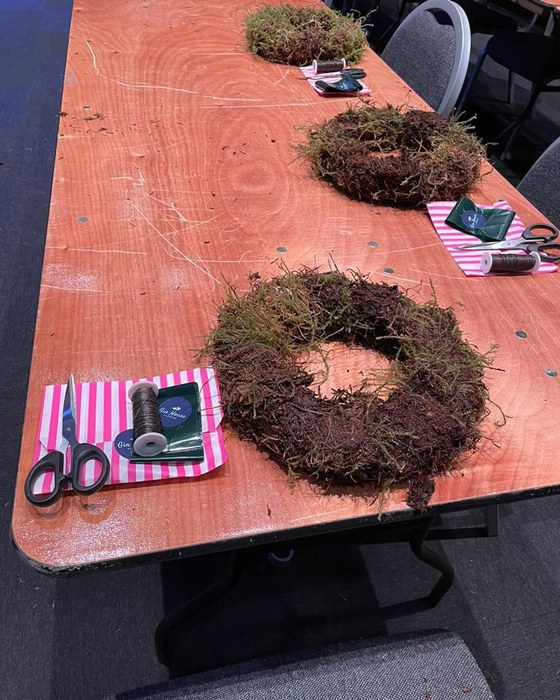 Moss-backed wreath bases ready to decorate